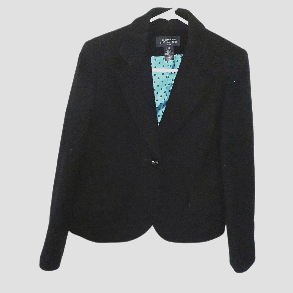 Jones New York Signature 6p 100% Wool Black Blazer Jacket 6 Petite Classic